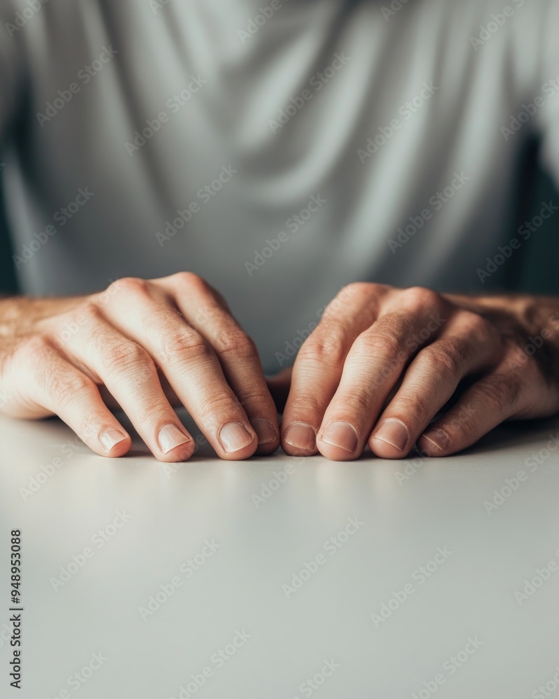 A man's hands are crossed on a table A man's hands are crossed on a table
