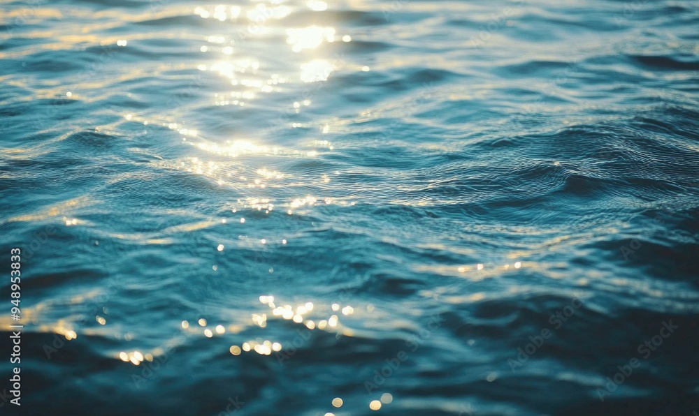 Ocean surface with gentle waves, sunlight sparkling on the water