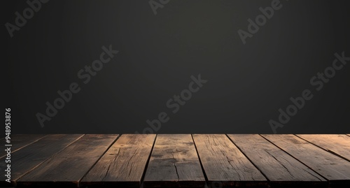 Empty Wooden Table Top with Dark Grey Background for Product Display, with Blank Space for Advertising or Sales