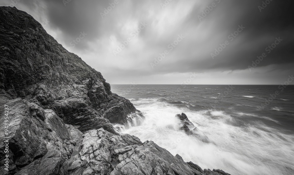 Overcast sky stretching endlessly above a rocky coastline Overcast sky stretching endlessly above a rocky coastline