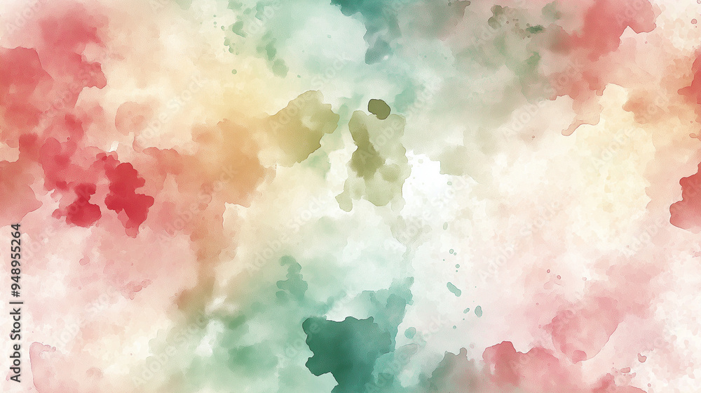 Fototapeta premium Green, pink and white muted abstract watercolor hand painted background. Seamless pattern