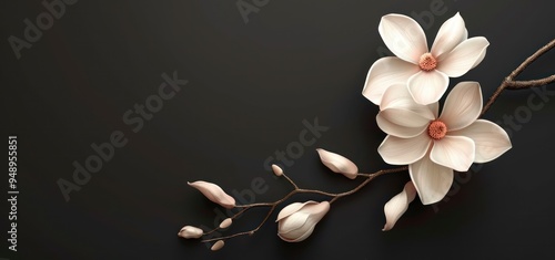 Delicate Magnolia Blooms on a Dark Background