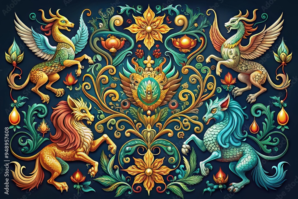 Intricate animal vector design set mood intricate style ornate concept mythical creatures Intricate animal vector design set mood intricate style ornate concept mythical creatures