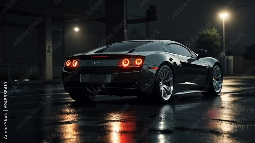 A beautiful, modern speed car on the street in evening A beautiful, modern speed car on the street in evening