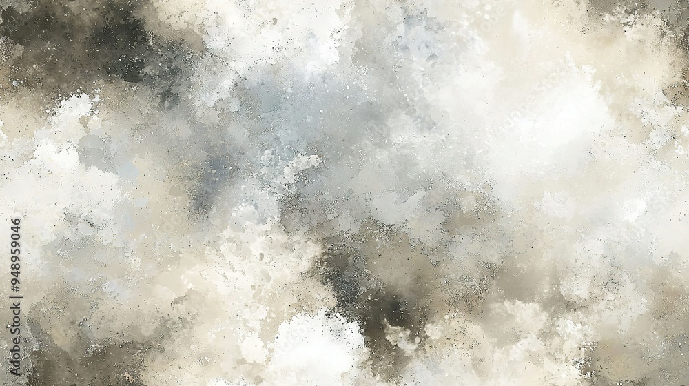 A monochromatic painting of white and gray clouds in the sky, centered with a single black spot A monochromatic painting of white and gray clouds in the sky, centered with a single black spot