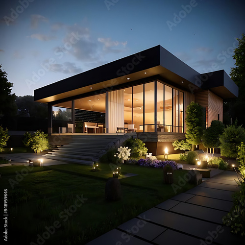 modern house in the evening