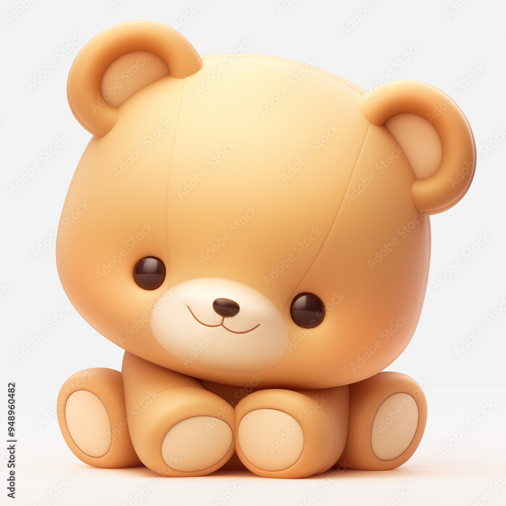 Smiling Beige Teddy Bear Sitting on White Backdrop Smiling Beige Teddy Bear Sitting on White Backdrop