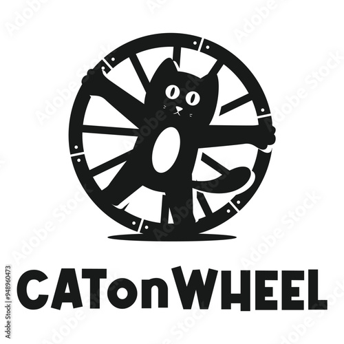 cat on wheel logo design minimalist