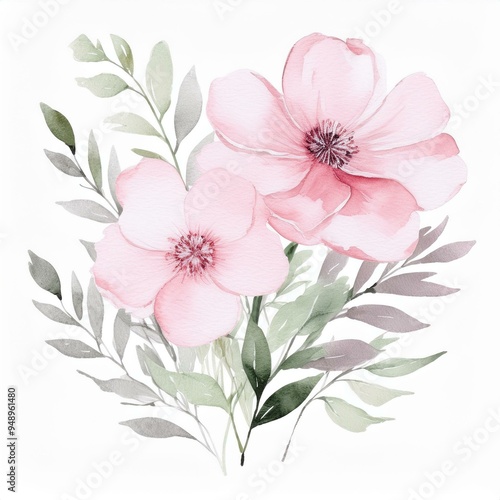 Wallpaper Mural Light pink watercolor wildflowers and leaves illustration, isolated. Pastel Floral element for summer wedding stationery and greetings cards Torontodigital.ca