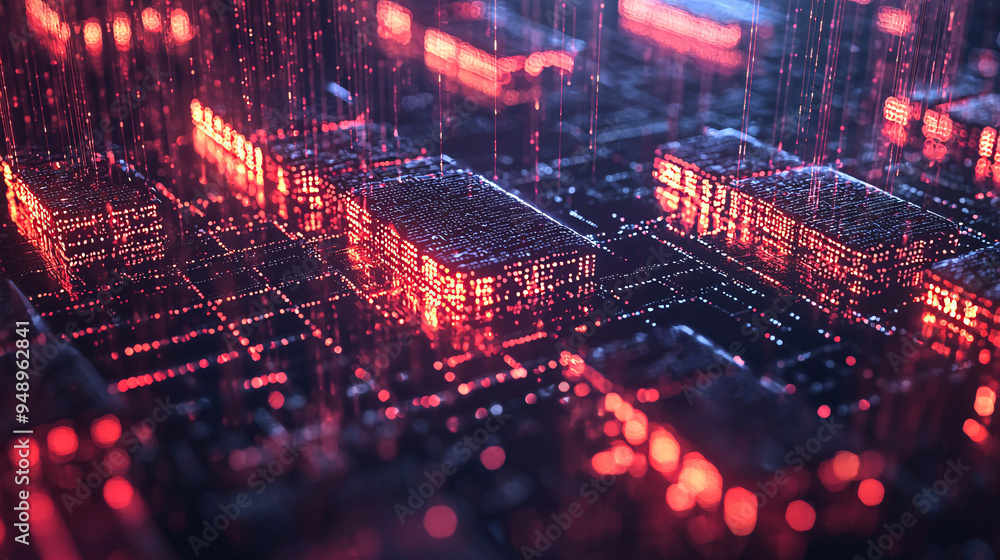 A 3D blockchain ledger with glowing transaction records, representing the transparency and immutability of blockchain technology in financial transactions A 3D blockchain ledger with glowing transaction records, representing the transparency and immutability of blockchain technology in financial transactions