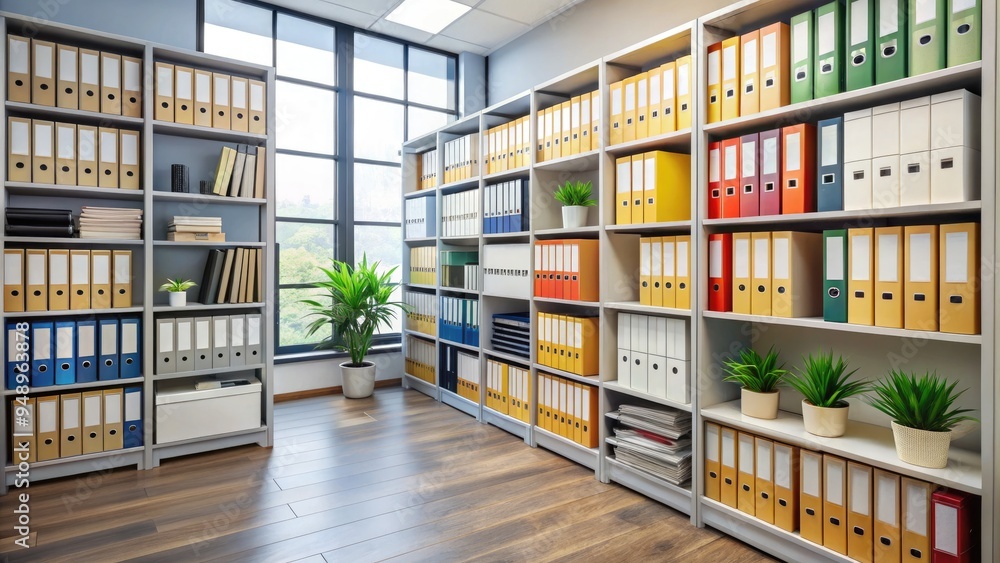 A neatly organized archive of important documents, files, and folders stored in a modern, well-lit office with a clean and minimalist aesthetic. A neatly organized archive of important documents, files, and folders stored in a modern, well-lit office with a clean and minimalist aesthetic.