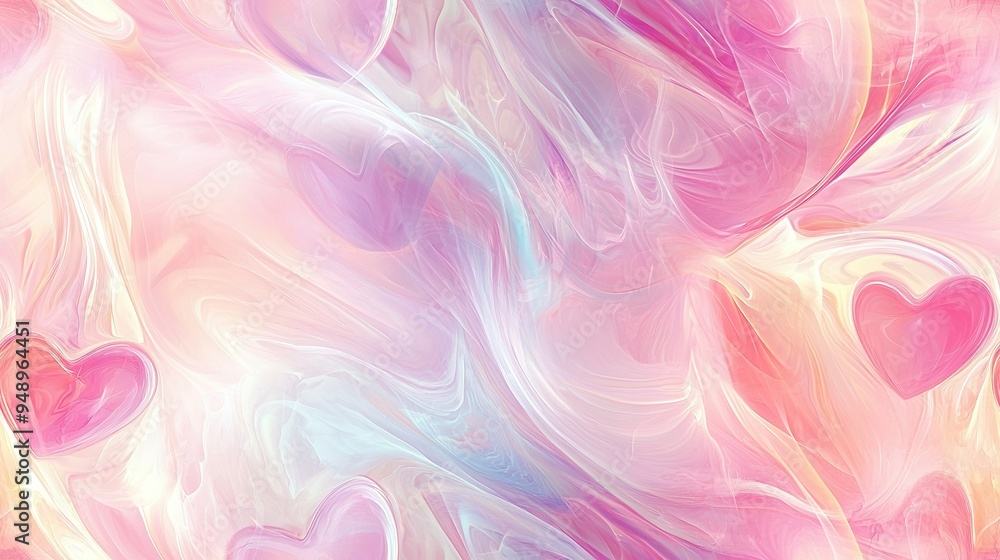 A pink and blue abstract painting with hearts on the left side and a pink heart on the right side A pink and blue abstract painting with hearts on the left side and a pink heart on the right side