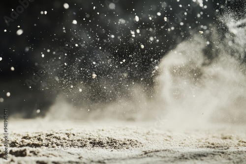 Silica Dust on a Sandy Beach with Desert Dunes and Water Splash photo