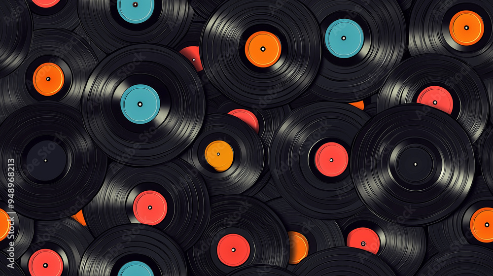 Black vinyl record background, seamless repeating background background