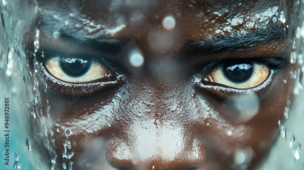 A close up of a black man with water droplets on his face, AI A close up of a black man with water droplets on his face, AI