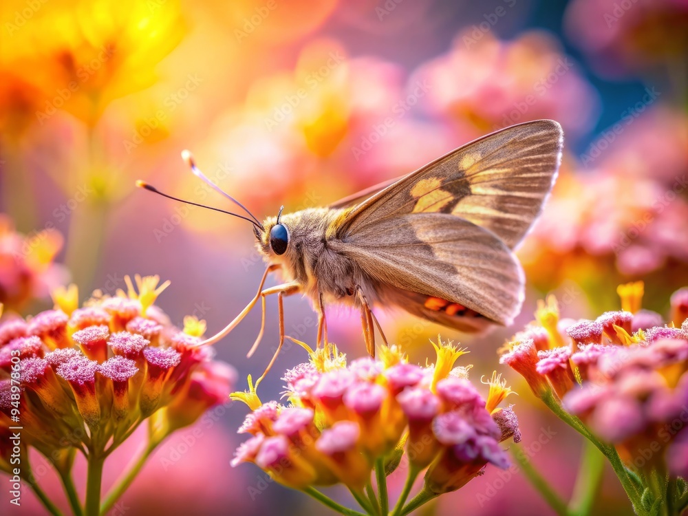 Soft focus macro shots of moths amidst blurred flowers highlighting their connection to nature Soft focus macro shots of moths amidst blurred flowers highlighting their connection to nature