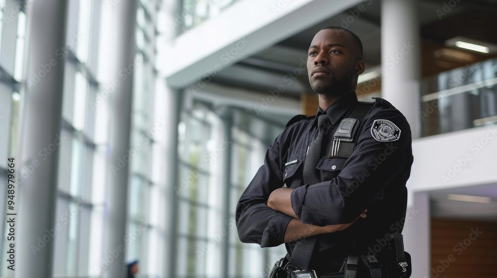 Security Guard Officer Standing In Shopping Mall. Neural network ai generated art Security Guard Officer Standing In Shopping Mall. Neural network ai generated art
