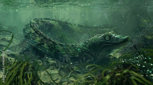 Underwater Serpent: A Mystical Creature in a Lush Forest