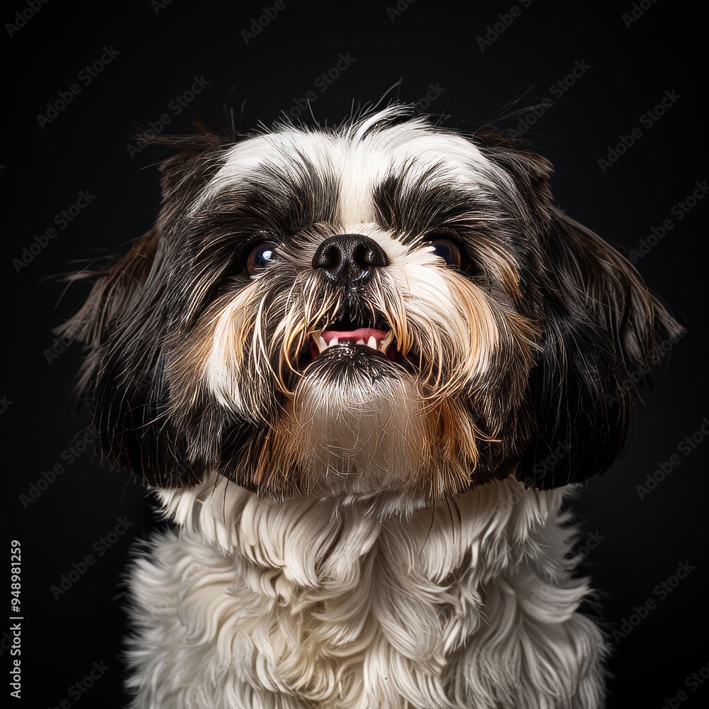 Cute and lively Shih Tzu, showcasing its playful demeanor and perfect for a pet banner with ample Cute and lively Shih Tzu, showcasing its playful demeanor and perfect for a pet banner with ample