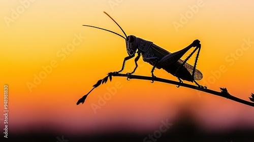 Wallpaper Mural   A close-up of a grasshopper on a twig, surrounded by a vibrant sunset Torontodigital.ca
