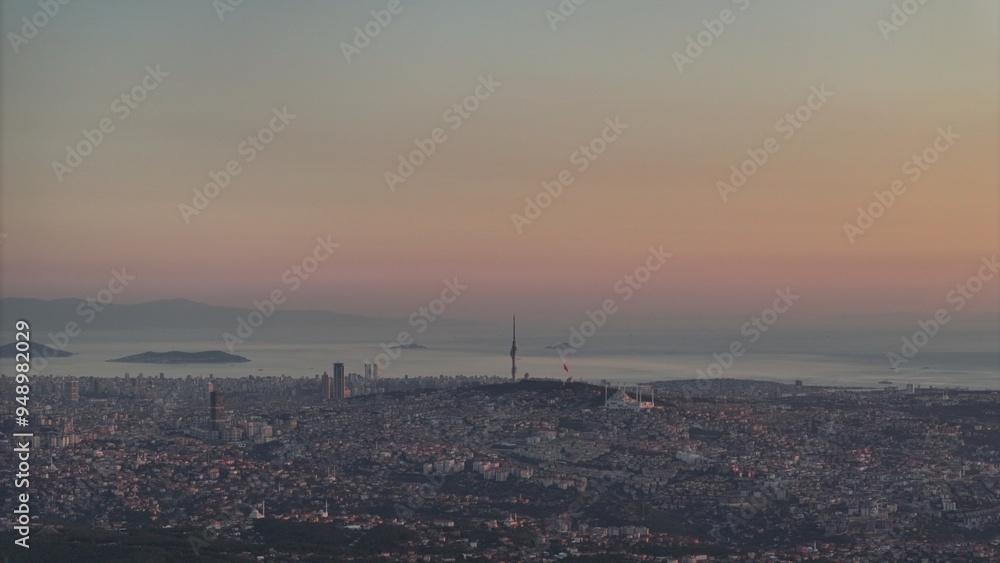 Naklejka premium aerial view Istanbul at sunset
