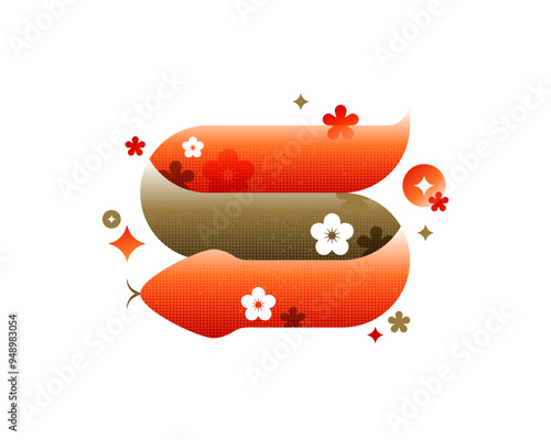 Isolated snake geometrical illustration, chinese New 2025 Year symbol