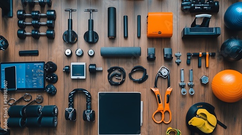 Collection of High-Tech Gadgets and Devices on a Sleek Modern Workspace Desk