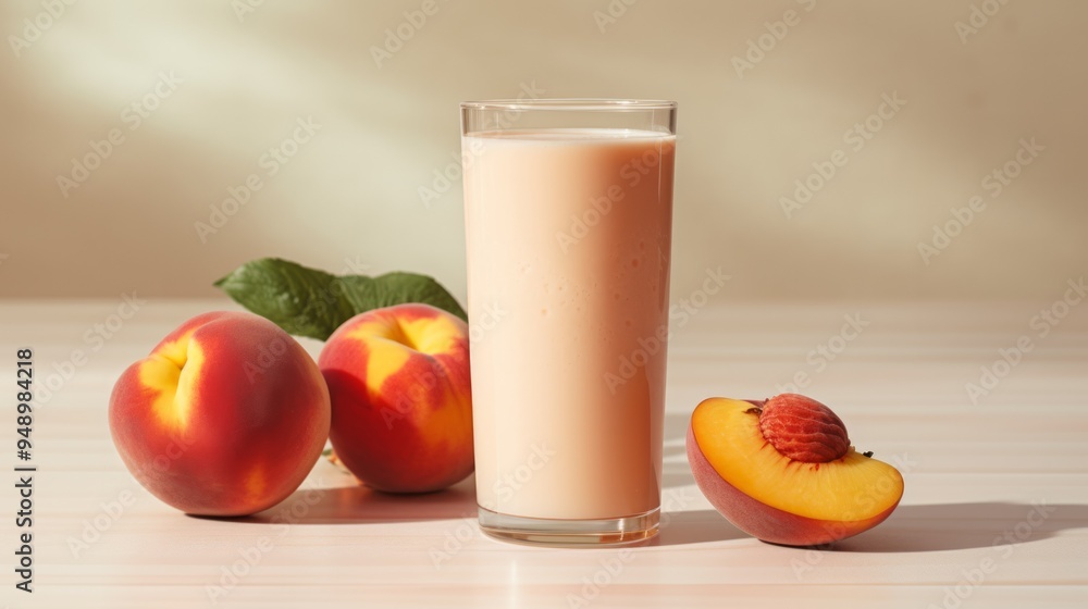 Healthy eating. Breakfast. Drink smoothies from fresh peach, milk yogurt and oatmeal. Neural network ai generated art Healthy eating. Breakfast. Drink smoothies from fresh peach, milk yogurt and oatmeal. Neural network ai generated art