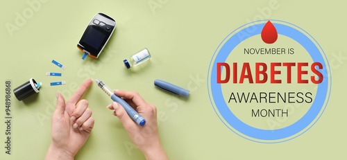 Woman using lancet pen on g...
