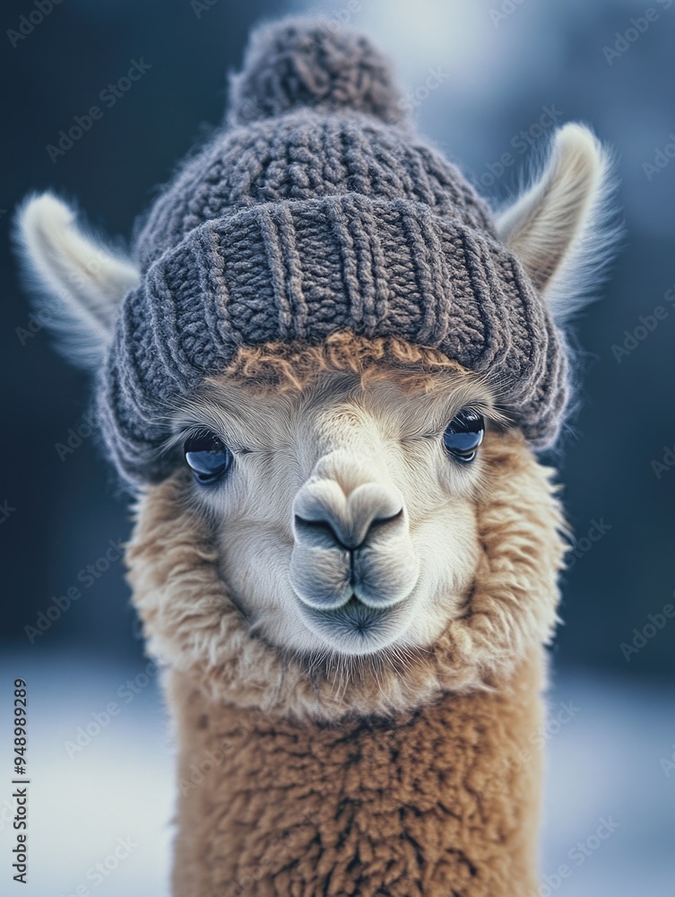 Fototapeta premium Adorable Alpaca in Winter Attire