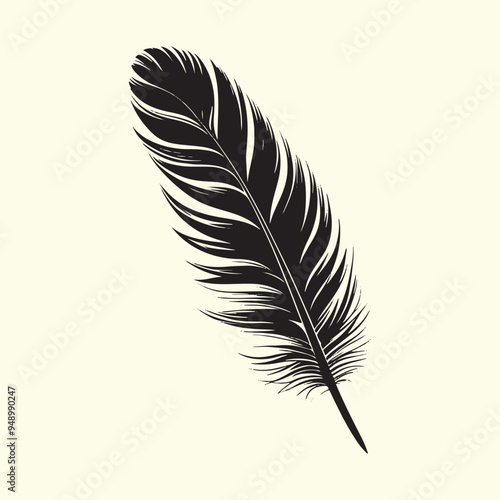 Editable Black Bird Feather Silhouette Design on Transparent Background