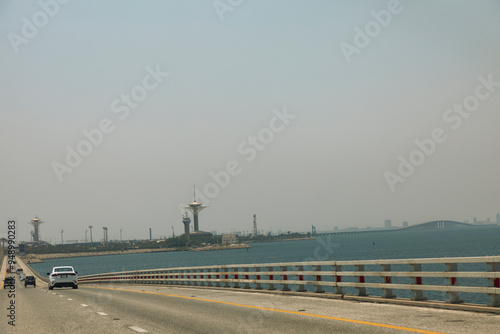 King Fahd Causeway, which connects the Kingdom of Saudi Arabia to the Kingdom of Bahrain