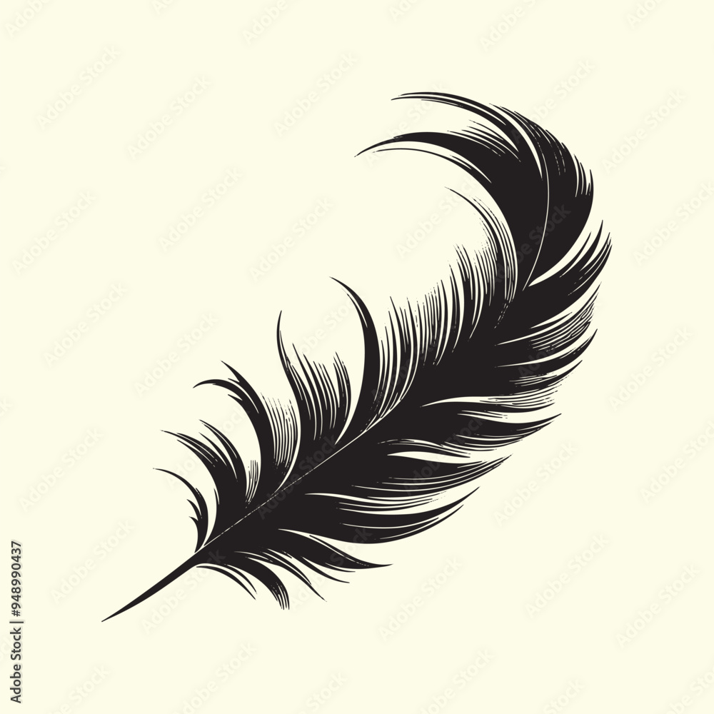 Editable Black Bird Feather Silhouette Design on Transparent Background