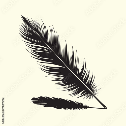 Editable Black Bird Feather Silhouette Design on Transparent Background
