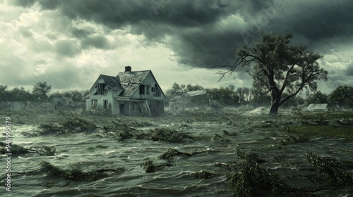 Realistic Depiction of Hurricane Idalia's Massive Destruction and Chaotic Landfall with Extreme Wind, Rain, and Flooding Impacting Coastal Cities photo