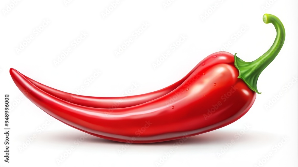 Vibrant red chili pepper illustration in a stylized vector design, with glossy texture and subtle shading, isolated on Vibrant red chili pepper illustration in a stylized vector design, with glossy texture and subtle shading, isolated on