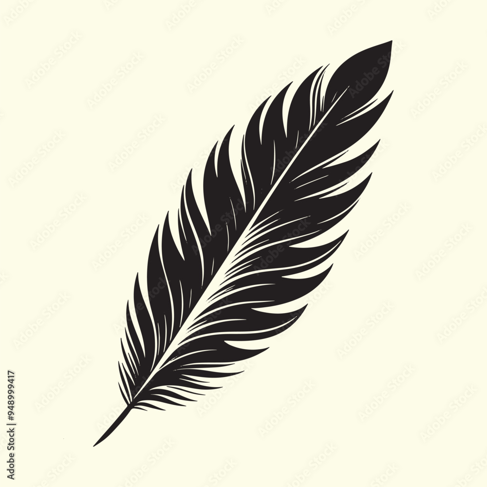 Fototapeta premium Vector Silhouette of a Black Bird Feather with Transparent Background