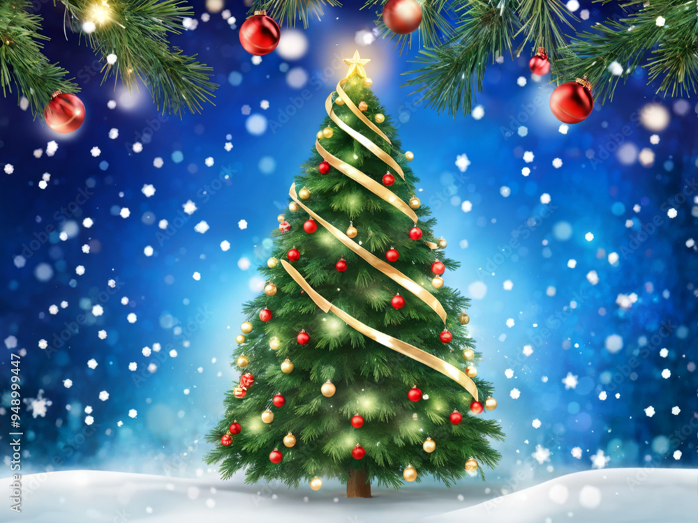 Three Dimensional Pine Tree Banner with Christmas Decorations Three Dimensional Pine Tree Banner with Christmas Decorations