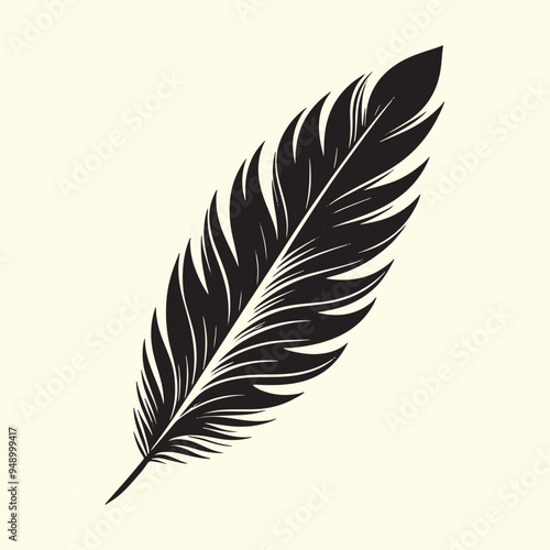 Vector Silhouette of a Black Bird Feather with Transparent Background