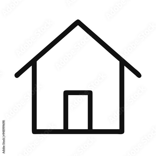 a small black house icon with a triangular roof and a central door on a white background