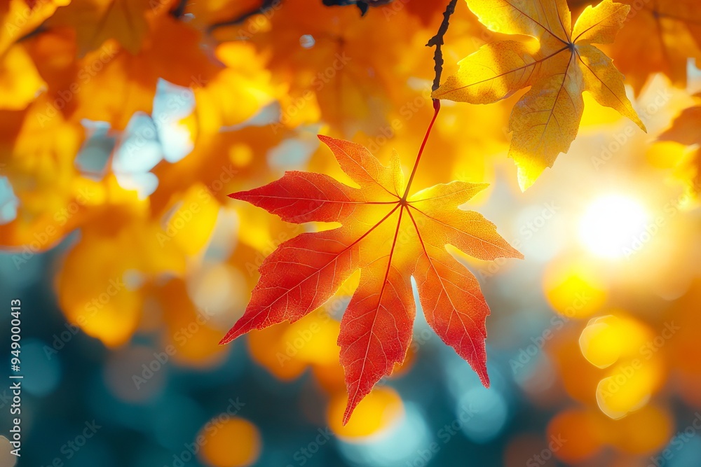 A close up of a red and yellow leaf on a tree branch A close up of a red and yellow leaf on a tree branch