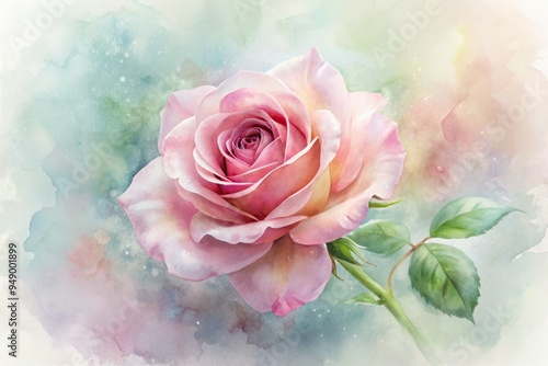 Whimsical pink rose illustration in a soft watercolor style with a sense of movement