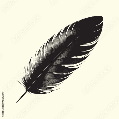 Editable Black Bird Feather Silhouette Design on Transparent Background