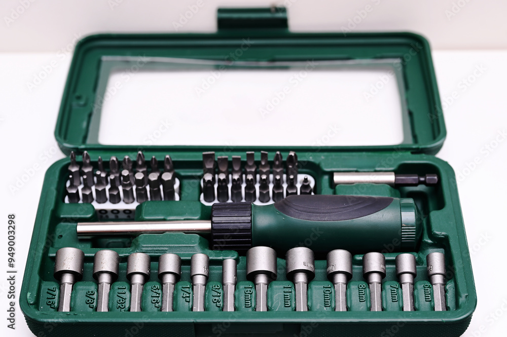 Screwdriver set with bits of all sizes and shapes Screwdriver set with bits of all sizes and shapes