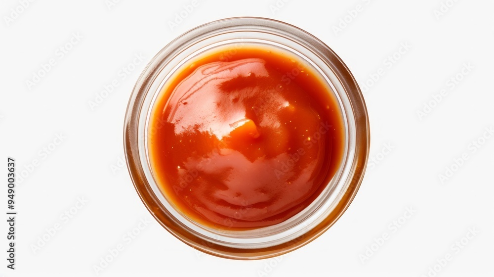 Homemade tomato sauce in bowl isolated on white, top view. Neural network ai generated art Homemade tomato sauce in bowl isolated on white, top view. Neural network ai generated art