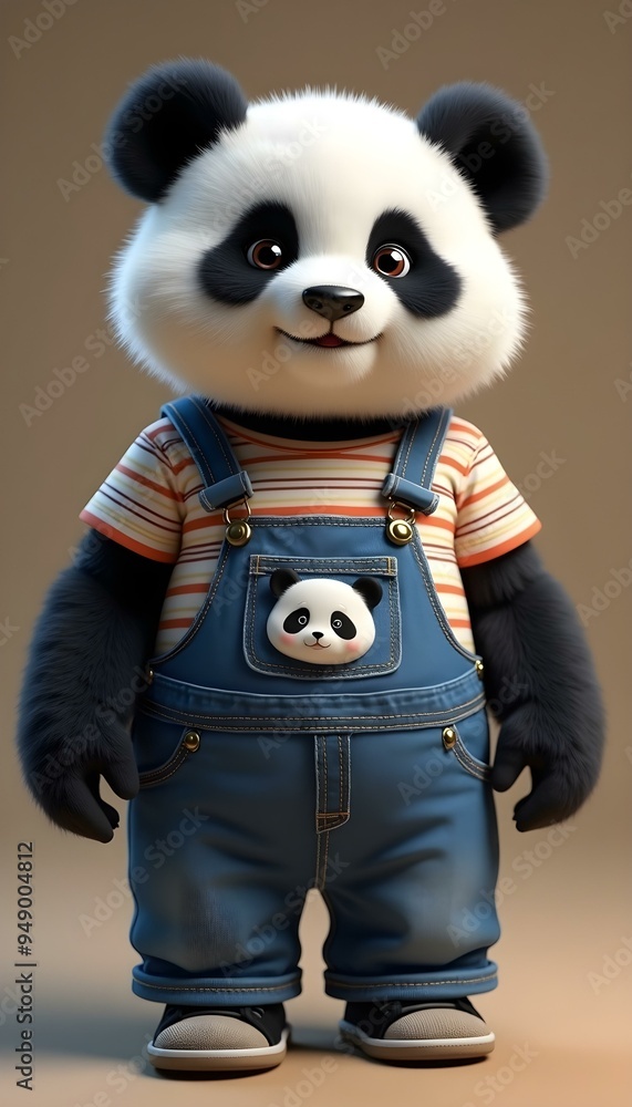 A cute panda, wear denim overalls A cute panda, wear denim overalls