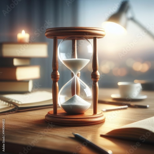 Classic Sand Timer on a Wooden Table - Measuring Moments in Time