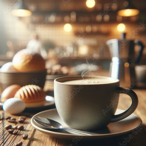 Steaming Cup of Coffee with Rich Aroma - Perfect Start to Your Day