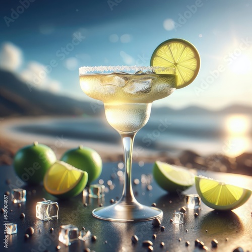 Classic Margarita with a Beach Background - A Perfect Tropical Escape