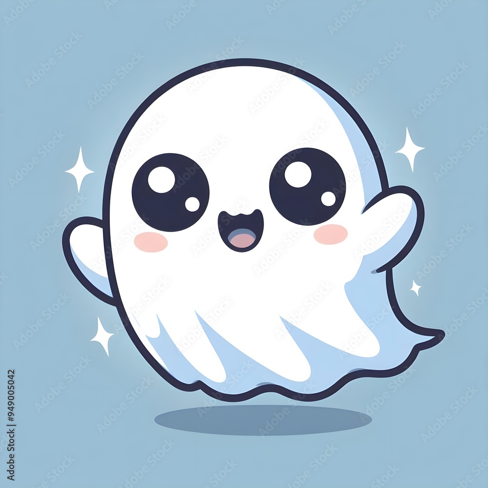 Cute cartoon ghost character with big eyes and a cheerful expression on a dark background Halloween Cute cartoon ghost character with big eyes and a cheerful expression on a dark background Halloween